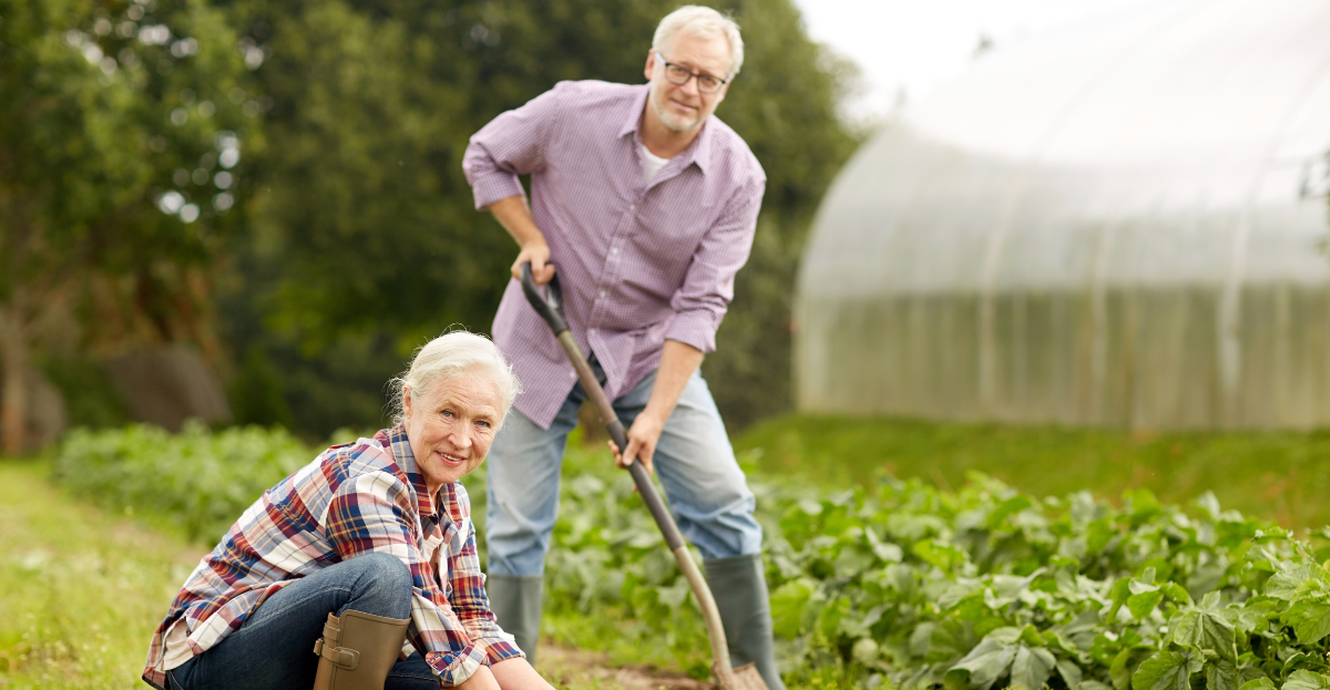 man and woman on allotment